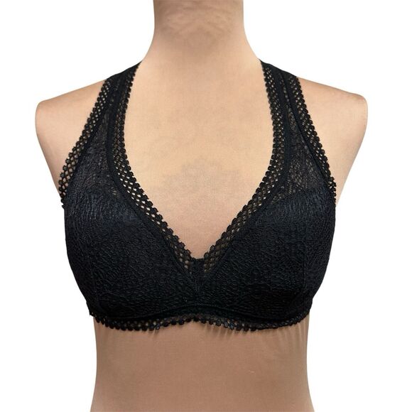 Victoria’s Secret Black Lace Racerback Bra Wireless Lightly Padded Size S - Picture 1 of 9